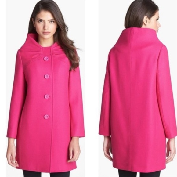 Kate Spade pink Etta wool long pea coat button up